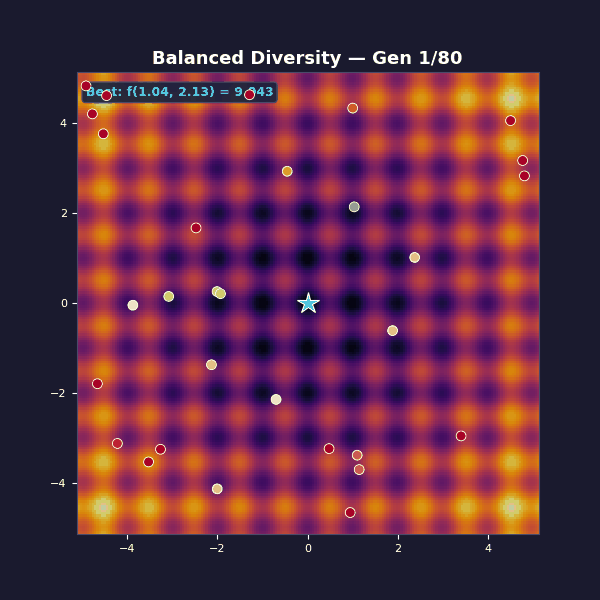 Balanced diversity, finds global optimum
